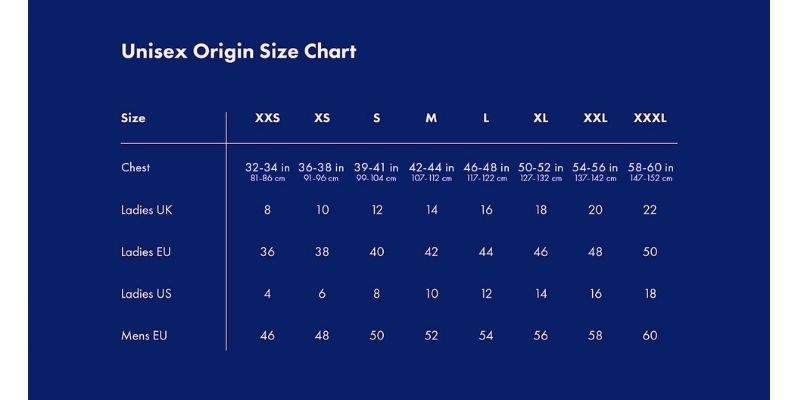 Mac in a Sac sizing chart